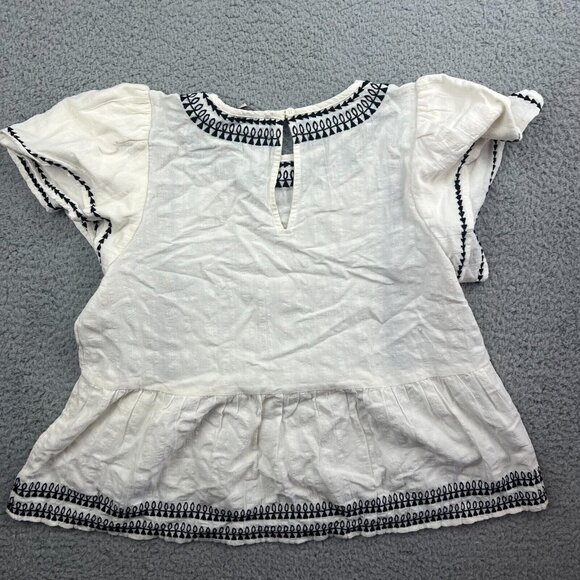Loft Blouse Boho Hippie White Black Embroidered Flutter Sleeve Peplum Linen XS - Picture 8 of 9